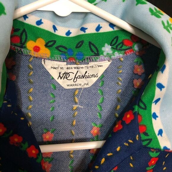 Vtg NPC Fashions Womens Blouse M Poly Retro 3/4 Sleeves Spread Collar Floral - Picture 2 of 10